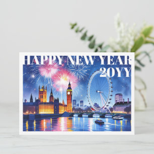 Aangepaste waterverf Londen Vuurwerk Gelukkig Nieu Feestdagenkaart