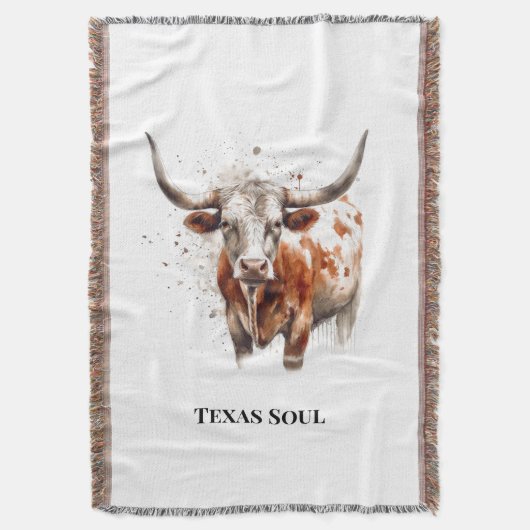 Aangepaste waterverf Longhorn Western Ranch Kunst Deken (Voorkant Verticaal)