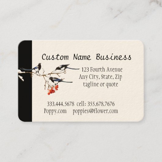 Aangepaste Waterverf Magpie Garden Birds Art Visitekaartje (Voorkant)