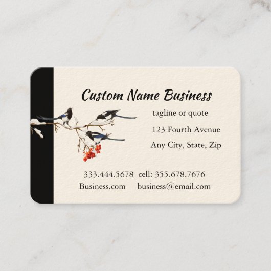 Aangepaste Waterverf Magpie Garden Birds Art Visitekaartje (Voorkant)