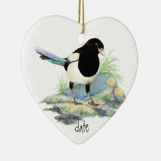 Aangepaste Waterverf Magpie, Vogeldier Keramisch Ornament (Rechts)