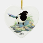Aangepaste Waterverf Magpie, Vogeldier Keramisch Ornament (Voorkant)