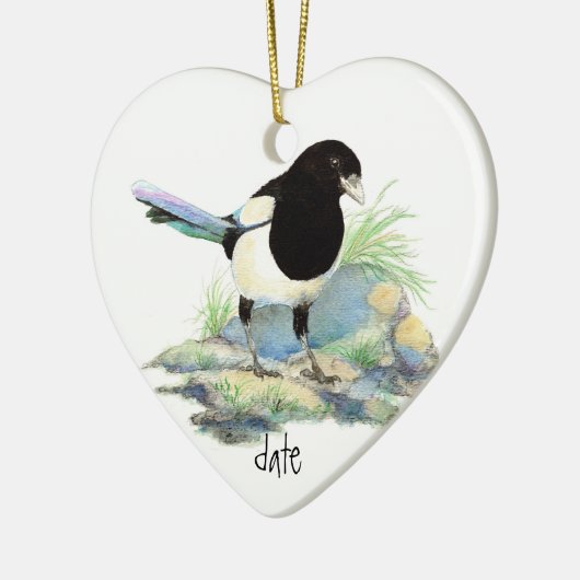 Aangepaste Waterverf Magpie, Vogeldier Keramisch Ornament (Links)