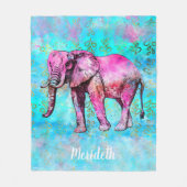 Aangepaste Waterverf met olifant Roze Blauwe Rendy Fleece Deken (Voorkant)
