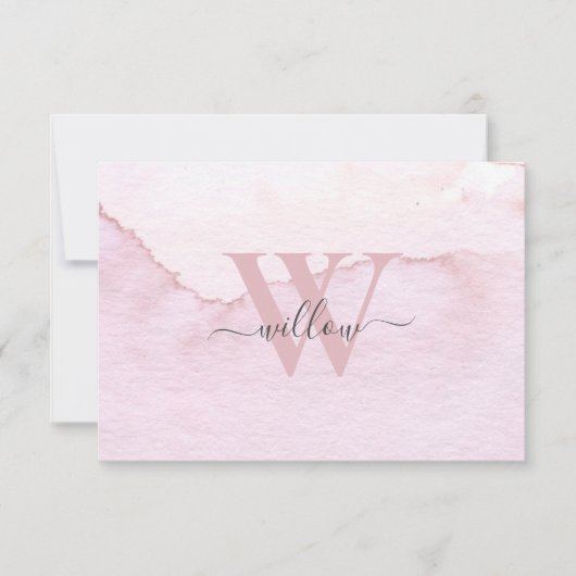 Aangepaste Waterverf monogram roze Bedankkaart (Voorkant)