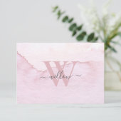 Aangepaste Waterverf monogram roze Bedankkaart (Staand voorkant)