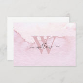 Aangepaste Waterverf monogram roze Bedankkaart (Voorkant / Achterkant)