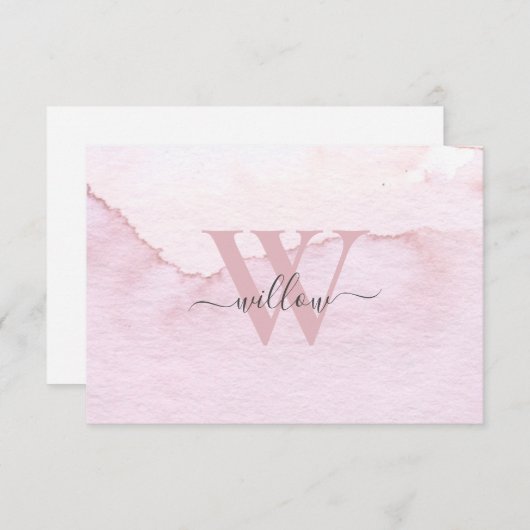 Aangepaste Waterverf monogram roze Bedankkaart (Voorkant / Achterkant)