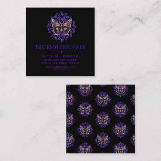 Aangepaste Waterverf Moth Mandala Vierkante Visitekaartje (Voorkant / Achterkant)