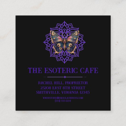 Aangepaste Waterverf Moth Mandala Vierkante Visitekaartje (Voorkant)