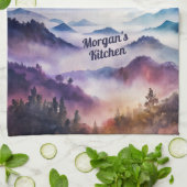 Aangepaste Waterverf Mountain Mist landschap Theedoek (Gevouwen)