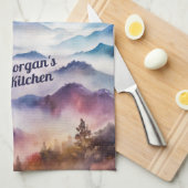 Aangepaste Waterverf Mountain Mist landschap Theedoek (Quarter Fold)