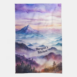 Aangepaste Waterverf Mountain Mist landschap Theedoek