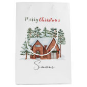 Aangepaste Waterverf Nordic Pine Forest Christmas Medium Cadeauzakje (Voorkant)