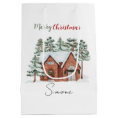 Aangepaste Waterverf Nordic Pine Forest Christmas Medium Cadeauzakje (Achterkant)