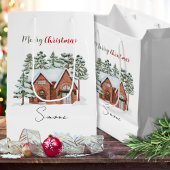 Aangepaste Waterverf Nordic Pine Forest Christmas Medium Cadeauzakje