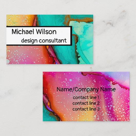Aangepaste waterverf ontwerp turquoise roze sinaas visitekaartje (Voorkant / Achterkant)
