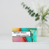 Aangepaste waterverf ontwerp turquoise roze sinaas visitekaartje (Staand voorkant)