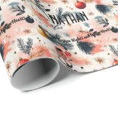 Aangepaste Waterverf Ornamenten en Pine Christmas Cadeaupapier (Rol Hoek)