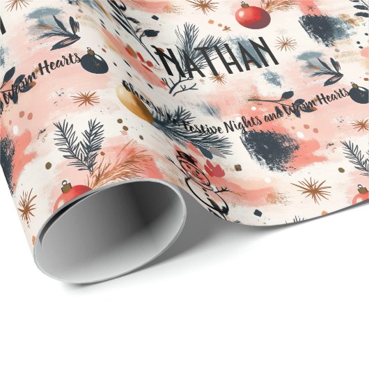 Aangepaste Waterverf Ornamenten en Pine Christmas Cadeaupapier (Rol Hoek)