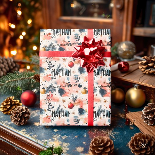 Aangepaste Waterverf Ornamenten en Pine Christmas Cadeaupapier