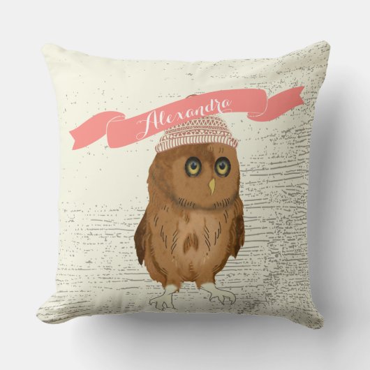 Aangepaste Waterverf Owl Abriot Banner Kussen (Voorkant)
