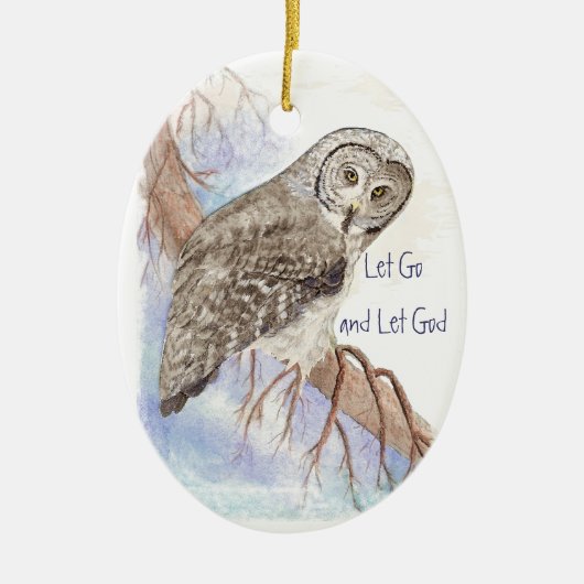 Aangepaste Waterverf Owl Dated Laat God gaan Keramisch Ornament (Voorkant)