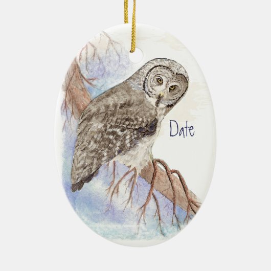 Aangepaste Waterverf Owl Dated Laat God gaan Keramisch Ornament (Achterkant)
