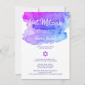 Aangepaste Waterverf Paars Blauw Bat Mitzvah Kaart (Voorkant)