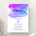 Aangepaste Waterverf Paars Blauw Bat Mitzvah Kaart<br><div class="desc">De liefst moderne douaneBBT MITZVAH waterverf (waterverf) paarse,  violette,  blauwe,  turkooiskleuren. Ster van David in het midden. Ideaal voor een joods meisje van twaalf jaar. De ontwerper van het contact voor andere variaties.</div>