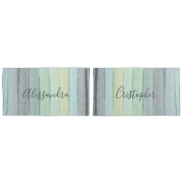 Aangepaste Waterverf Pastel Retro Stripes Blauw Gr Kussensloop