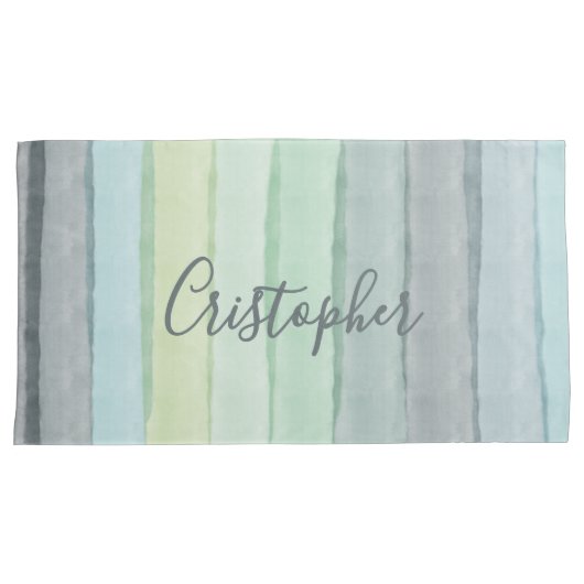 Aangepaste Waterverf Pastel Retro Stripes Blauw Gr Kussensloop (Voorkant-Rechts)