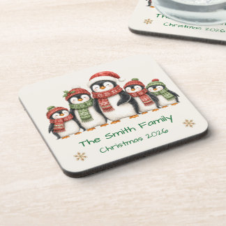 Aangepaste Waterverf Pinguïnfamilie Winter Kerstmi Bier Onderzetter