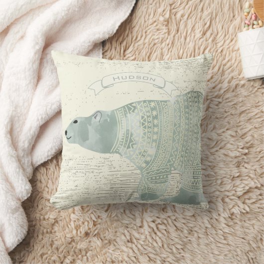 Aangepaste Waterverf Polar Beer Grey Banner Kussen (Deken)