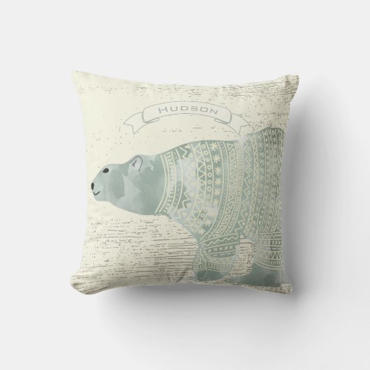 Aangepaste Waterverf Polar Beer Grey Banner Kussen (Voorkant)