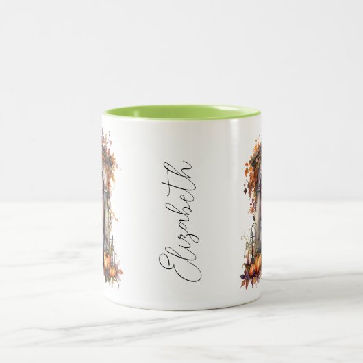 Aangepaste Waterverf Pompoen Deur Fall Bladeren Tweekleurige Koffiemok (Center)