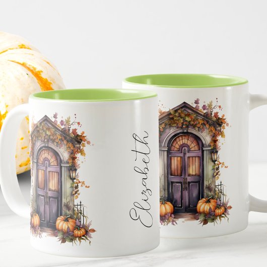 Aangepaste Waterverf  Pompoen Deur Fall Bladeren Tweekleurige Koffiemok