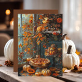 Aangepaste Waterverf pompoentaart Happy Thanksgivi Feestdagenkaart