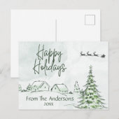 Aangepaste waterverf Prettig kerstfeest Naam Datum Briefkaart (Voorkant / Achterkant)