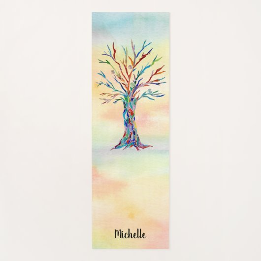Aangepaste Waterverf regenboogbomen Yogamat (Voorkant)