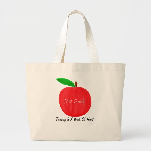 Aangepaste Waterverf Rode Apple-leraar Grote Tote Bag (Voorkant)