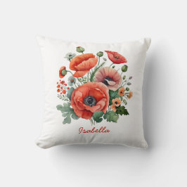 Aangepaste Waterverf Rode papaver Kussen