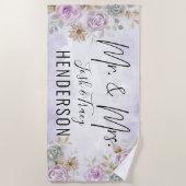 Aangepaste waterverf Roos Bloemige Bruid en Bruide Strandlaken (Voorkant)