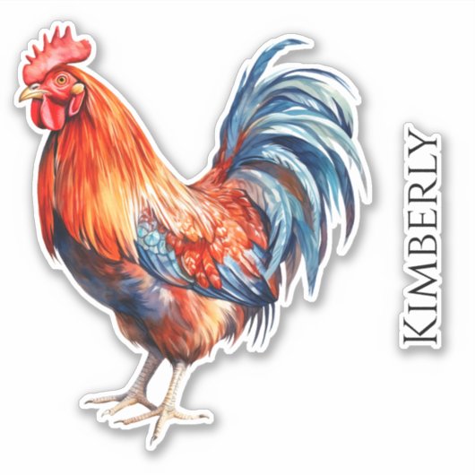 Aangepaste Waterverf Rooster Sticker (Voorkant)