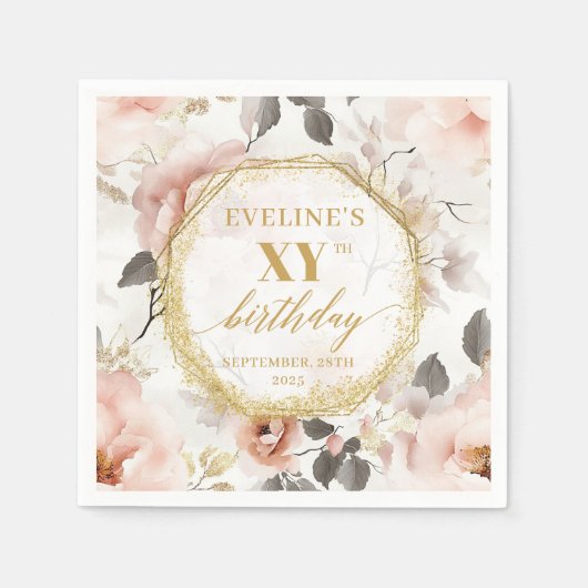 Aangepaste Waterverf Roze 90 Verjaardag servetten  (Voorkant)