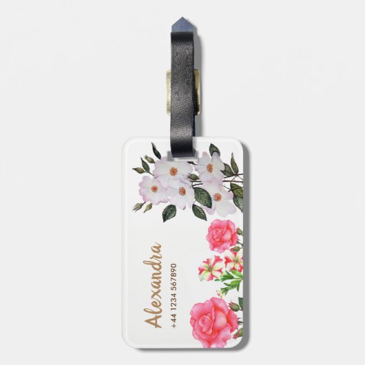Aangepaste Waterverf roze bloemen Bagagelabel (Achterkant verticaal)