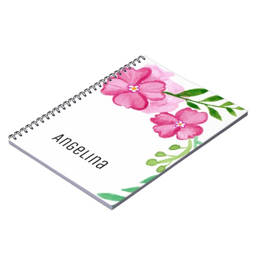 Aangepaste Waterverf roze bloemen Notitieboek (Linkerzijde)