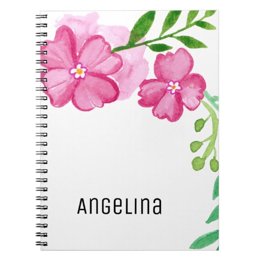 Aangepaste Waterverf roze bloemen Notitieboek (Voorkant)