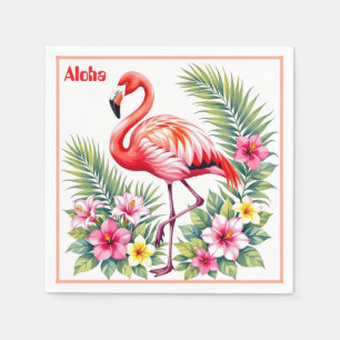 Aangepaste waterverf roze flamingo bloemendecorati servet
