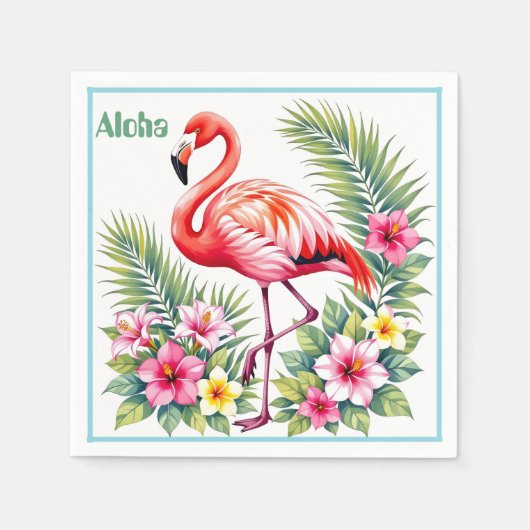 Aangepaste waterverf roze flamingo bloemendecorati servet (Voorkant)